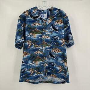 RJC Men Shirt Sz L Island Ocean Wave Print Tropical Beach Cruise Resort Hawaiian